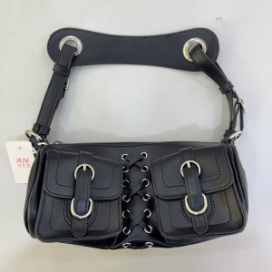  Lace Up Detail Buckle Decor Baguette Bag